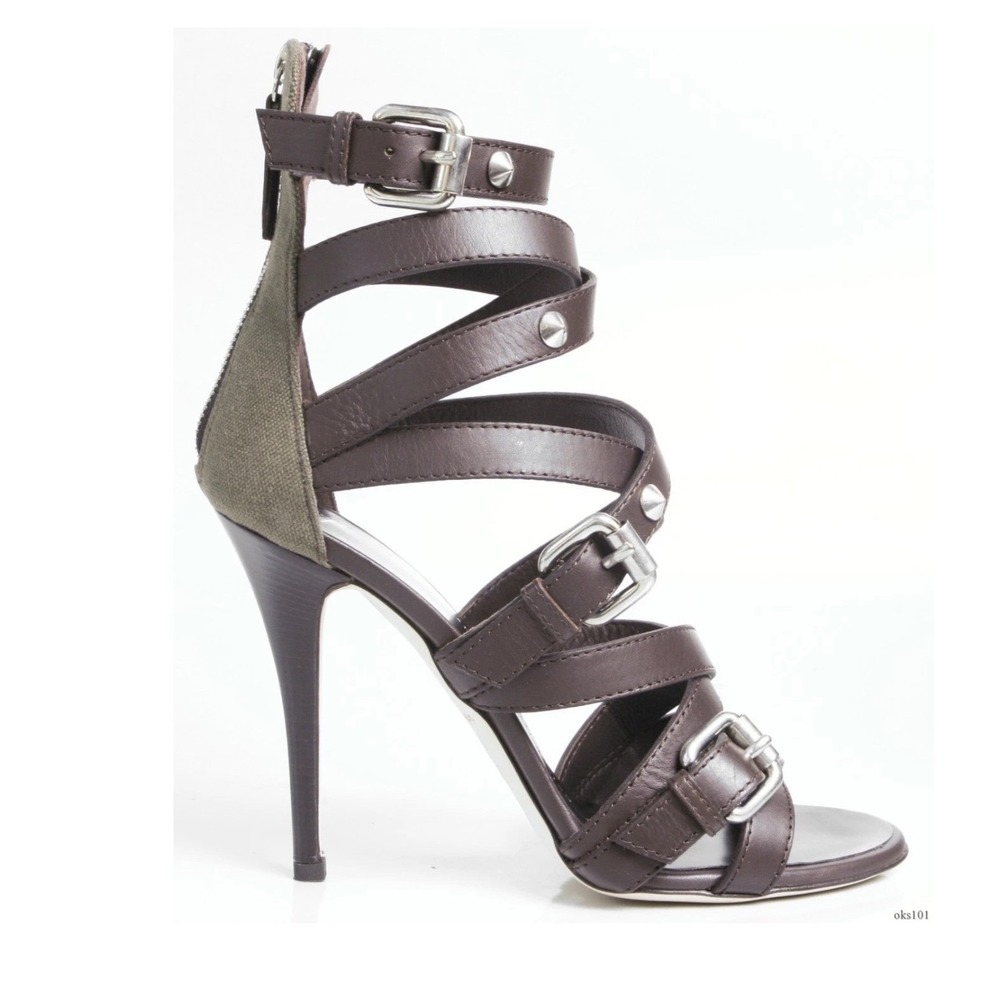 Giuseppe Zanotti Brown Leather Strappy Buckle Gladiator Heels Sandals 37.5 Italy